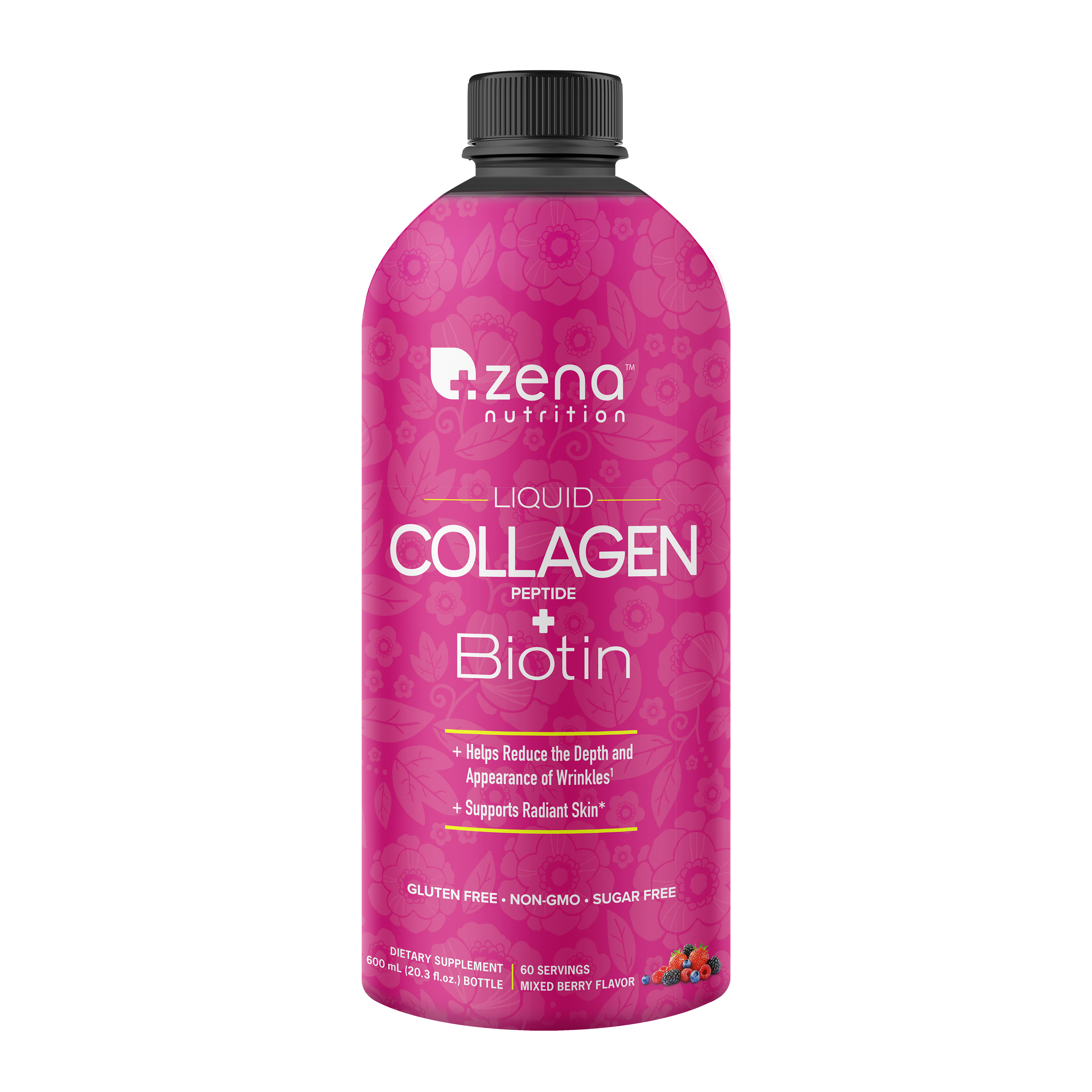  Zena Liquid Collagen + Biotin - Essentail Hair, Skin, Nail  Support - 2500mg Bioactive Collagen Peptides and 5000mcg Biotin - Patented  Verisol Formula - Zero Sugar, Non-GMO - Berry Flavor - 90 Servings : Health  & Household