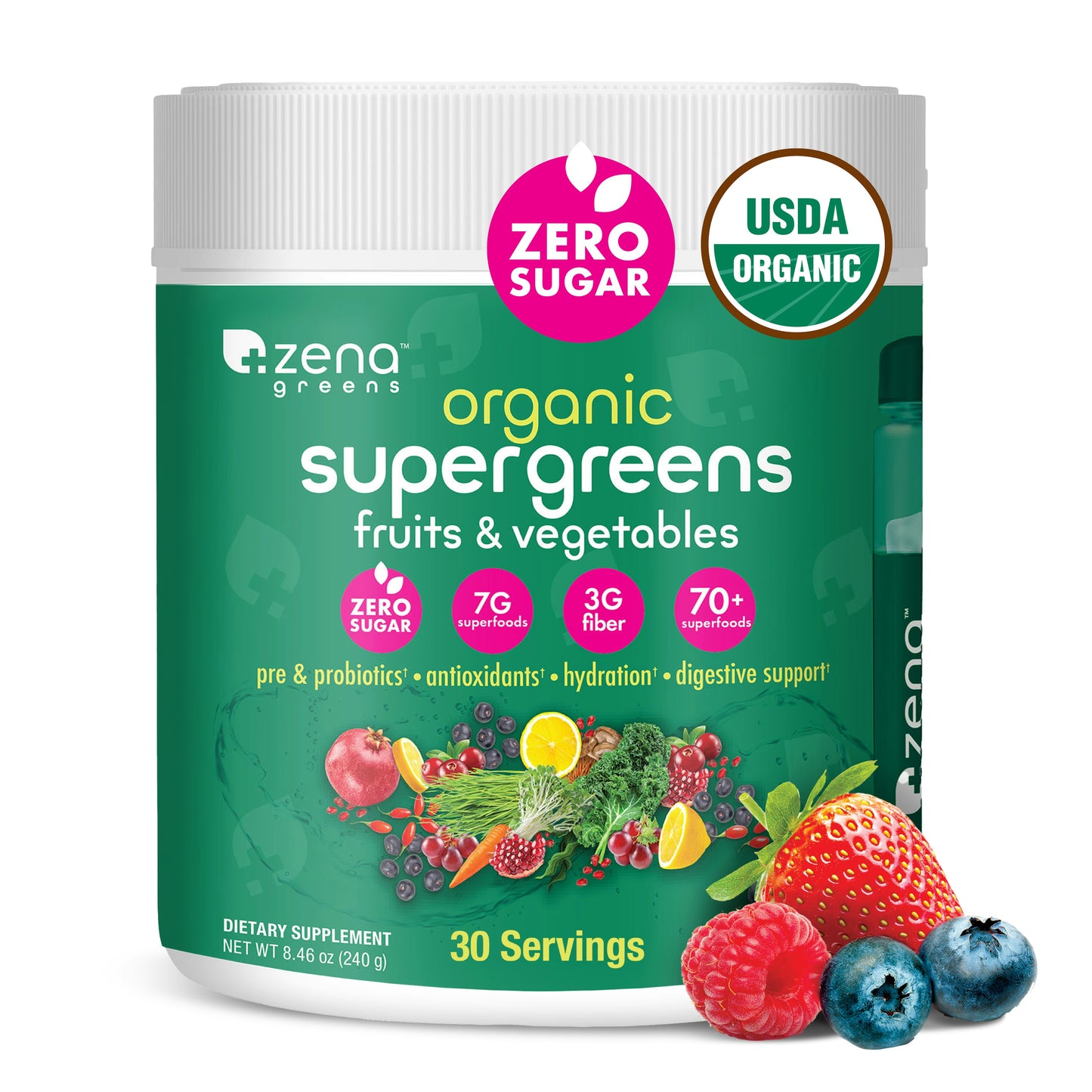 Zena Organic Supergreens 30 Servings Tub