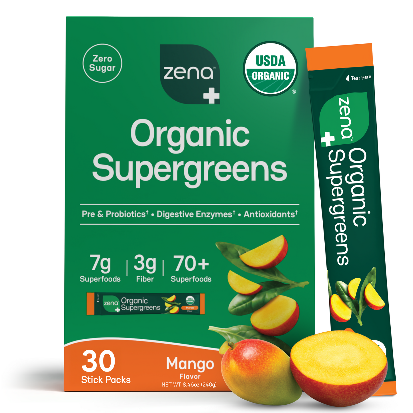 Zena Organic Supergreens Stick Packs - 30ct Carton