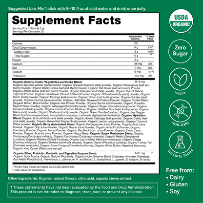 Zena Organic Supergreens Stick Packs - 30ct Carton