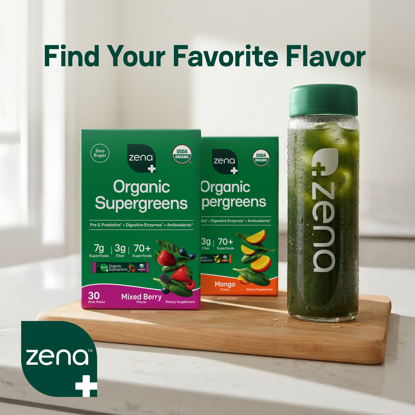 Zena Organic Supergreens Stick Packs - 30ct Carton