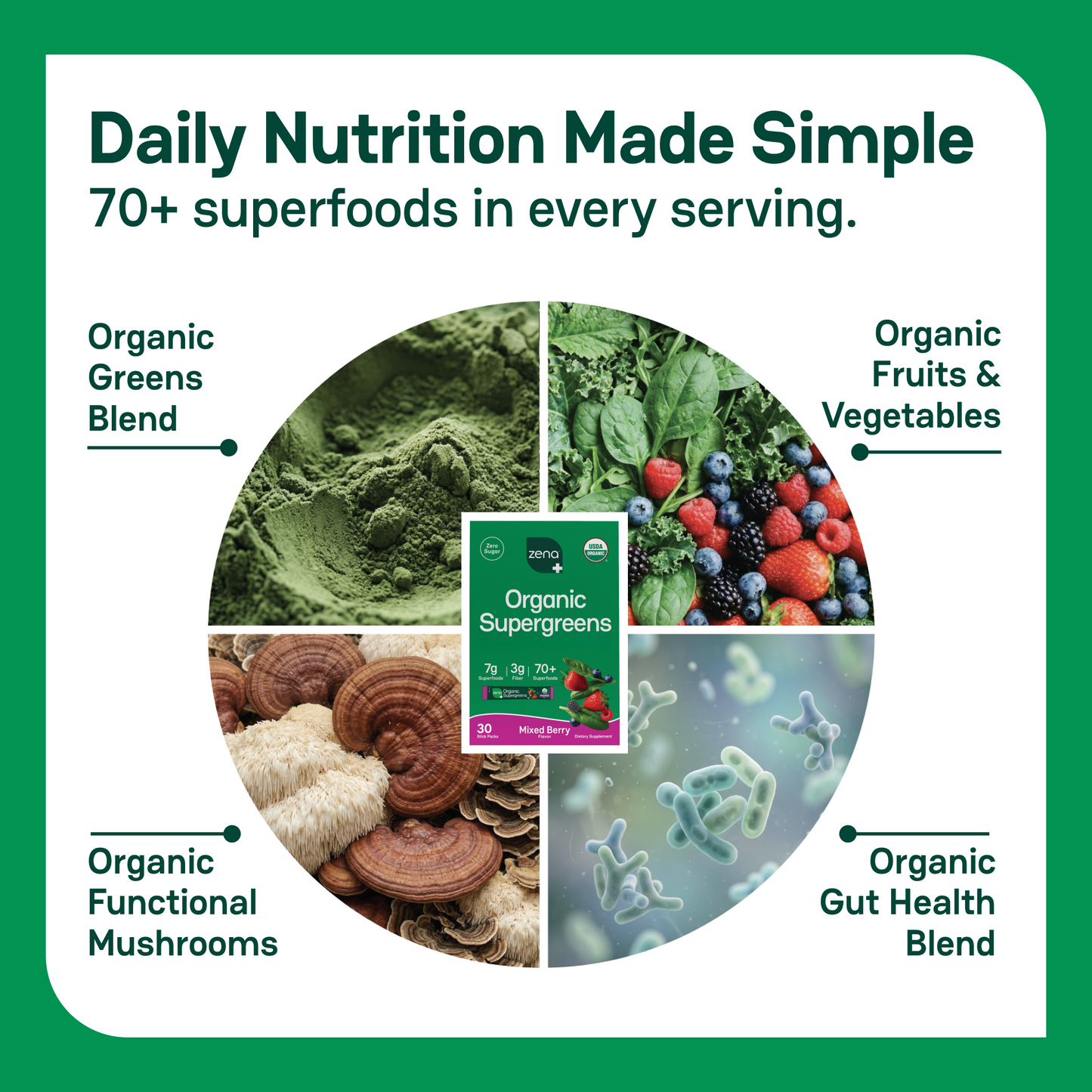 Zena Organic Supergreens Stick Packs - 30ct Carton