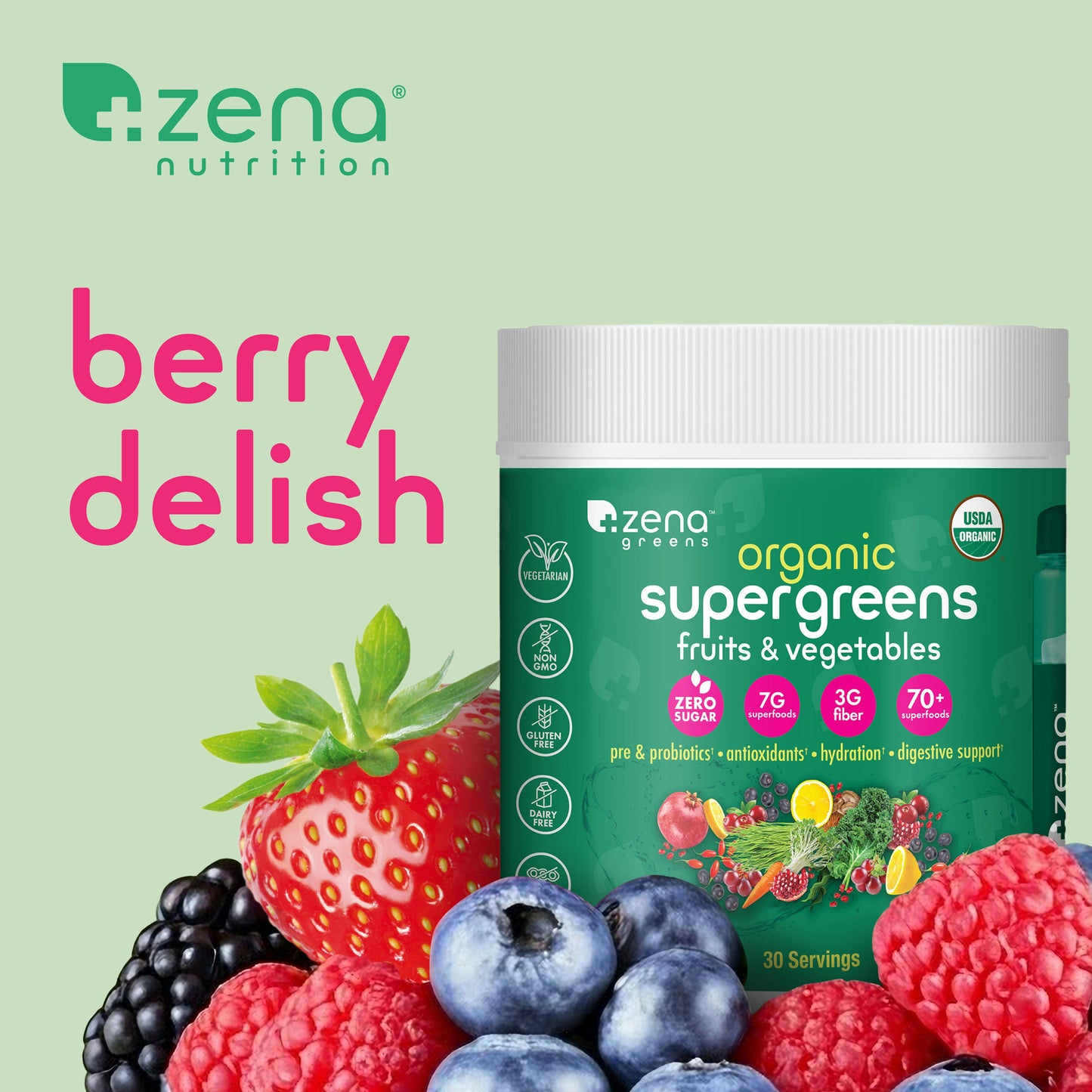 Zena Organic Supergreens 30 Servings Tub