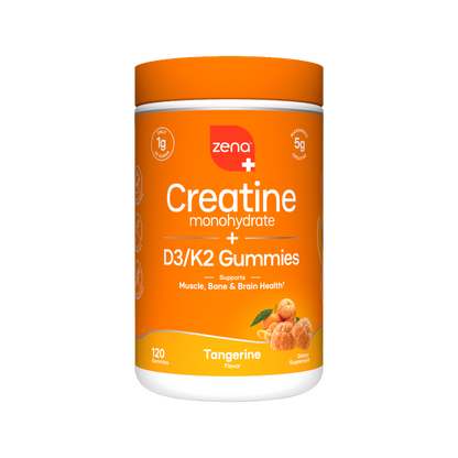 Zena Nutrition Creatine Gummies, Tangerine, 120 count bottle, front
