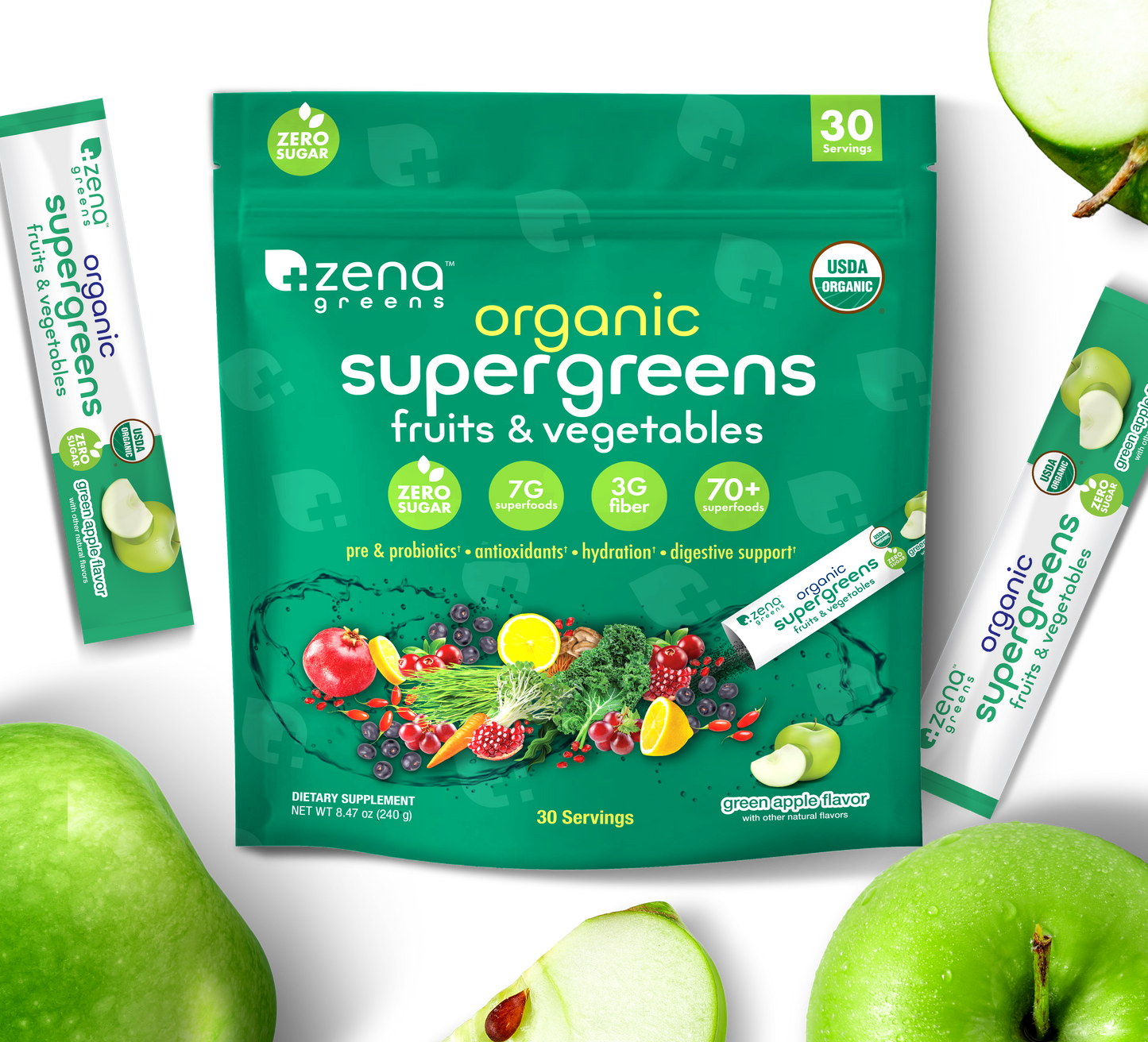 Zena Organic Supergreens 30 Servings Stick Pack